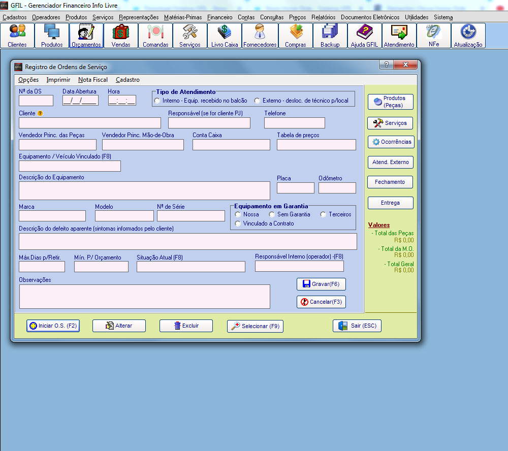 Sistema de Gestão para Pequenas Empresas - Tela de Ordem de Serviço